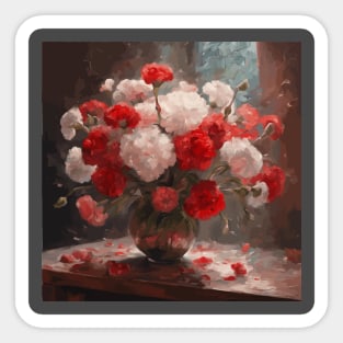 Red and White Carnations Modern Still Life Painting in a Glass Vase Sticker